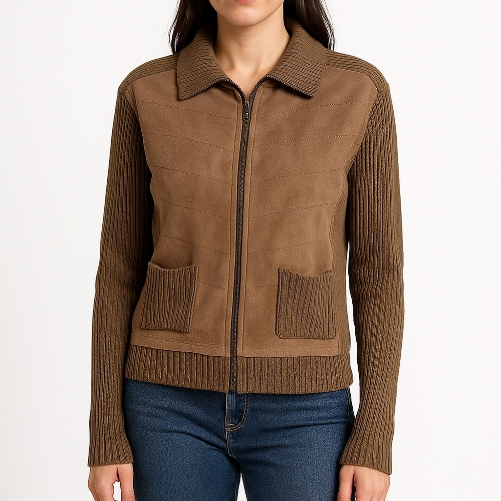 🌼Robert Louis Genuine Suede Leather Front & Knit Jacket | Size XL (Ref 18 )